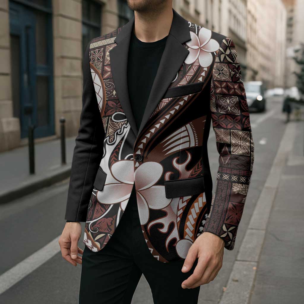 Samoa Siapo Tribal Pattern Blazer Brown Polynesian Plumeria Tapa Motif LT9 - Polynesian Pride