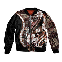 Samoa Siapo Tribal Pattern Bomber Jacket Brown Polynesian Plumeria Tapa Motif LT9 Unisex Brown - Polynesian Pride
