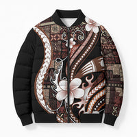 Samoa Siapo Tribal Pattern Bomber Puffer Jacket Brown Polynesian Plumeria Tapa Motif LT9 Unisex Brown - Polynesian Pride