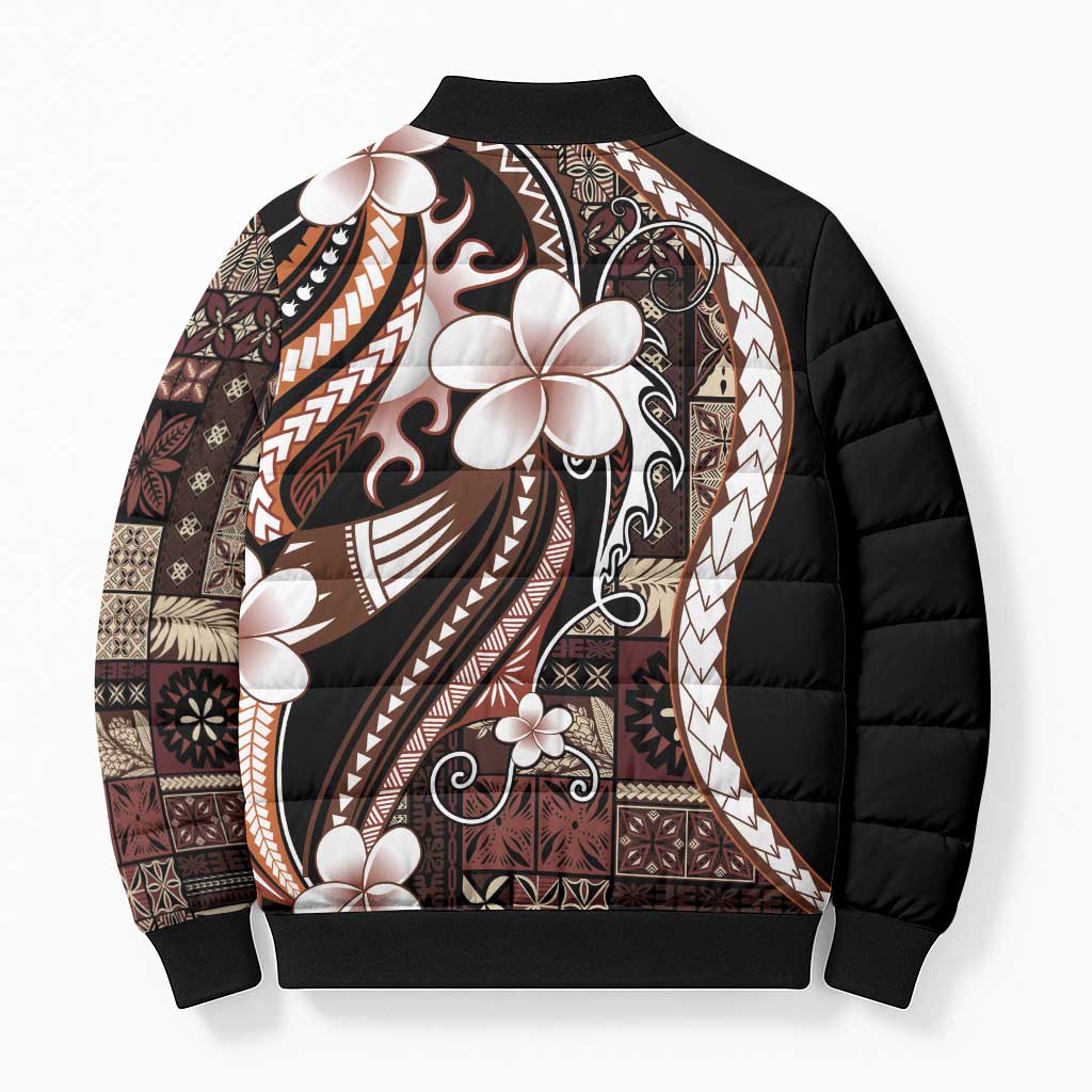 Samoa Siapo Tribal Pattern Bomber Puffer Jacket Brown Polynesian Plumeria Tapa Motif LT9 - Polynesian Pride