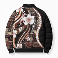 Samoa Siapo Tribal Pattern Bomber Puffer Jacket Brown Polynesian Plumeria Tapa Motif LT9 - Polynesian Pride