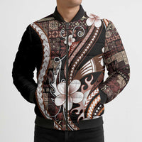 Samoa Siapo Tribal Pattern Bomber Puffer Jacket Brown Polynesian Plumeria Tapa Motif LT9 - Polynesian Pride