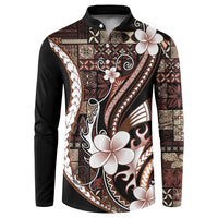 Samoa Siapo Tribal Pattern Button Sweatshirt Brown Polynesian Plumeria Tapa Motif LT9 Brown - Polynesian Pride