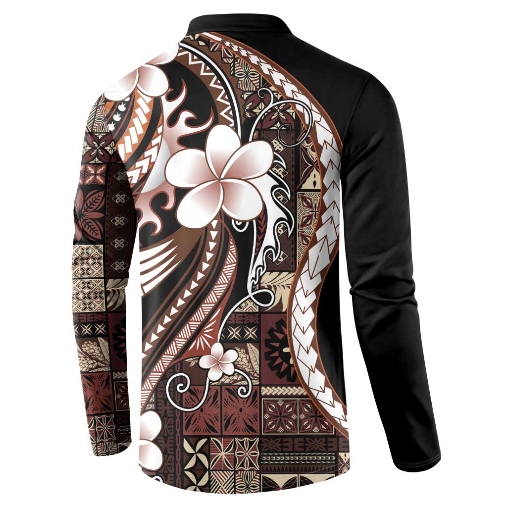Samoa Siapo Tribal Pattern Button Sweatshirt Brown Polynesian Plumeria Tapa Motif LT9 - Polynesian Pride
