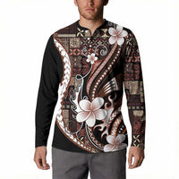 Samoa Siapo Tribal Pattern Button Sweatshirt Brown Polynesian Plumeria Tapa Motif LT9 - Polynesian Pride