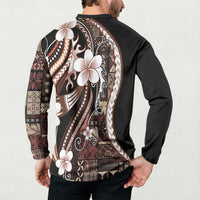 Samoa Siapo Tribal Pattern Button Sweatshirt Brown Polynesian Plumeria Tapa Motif LT9 - Polynesian Pride