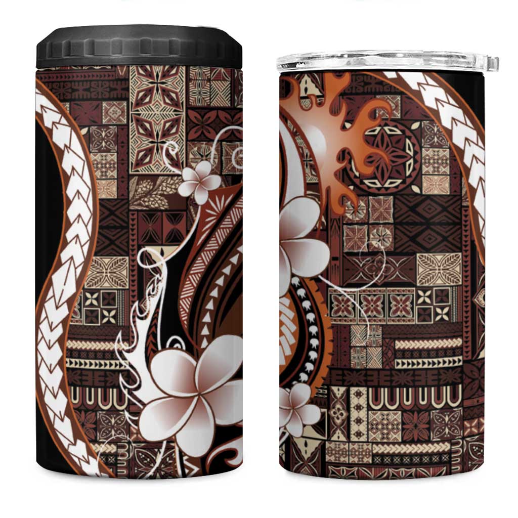 Samoa Siapo Tribal Pattern 4 in 1 Can Cooler Tumbler Brown Polynesian Plumeria Tapa Motif LT9 One Size: 16 oz Brown - Polynesian Pride