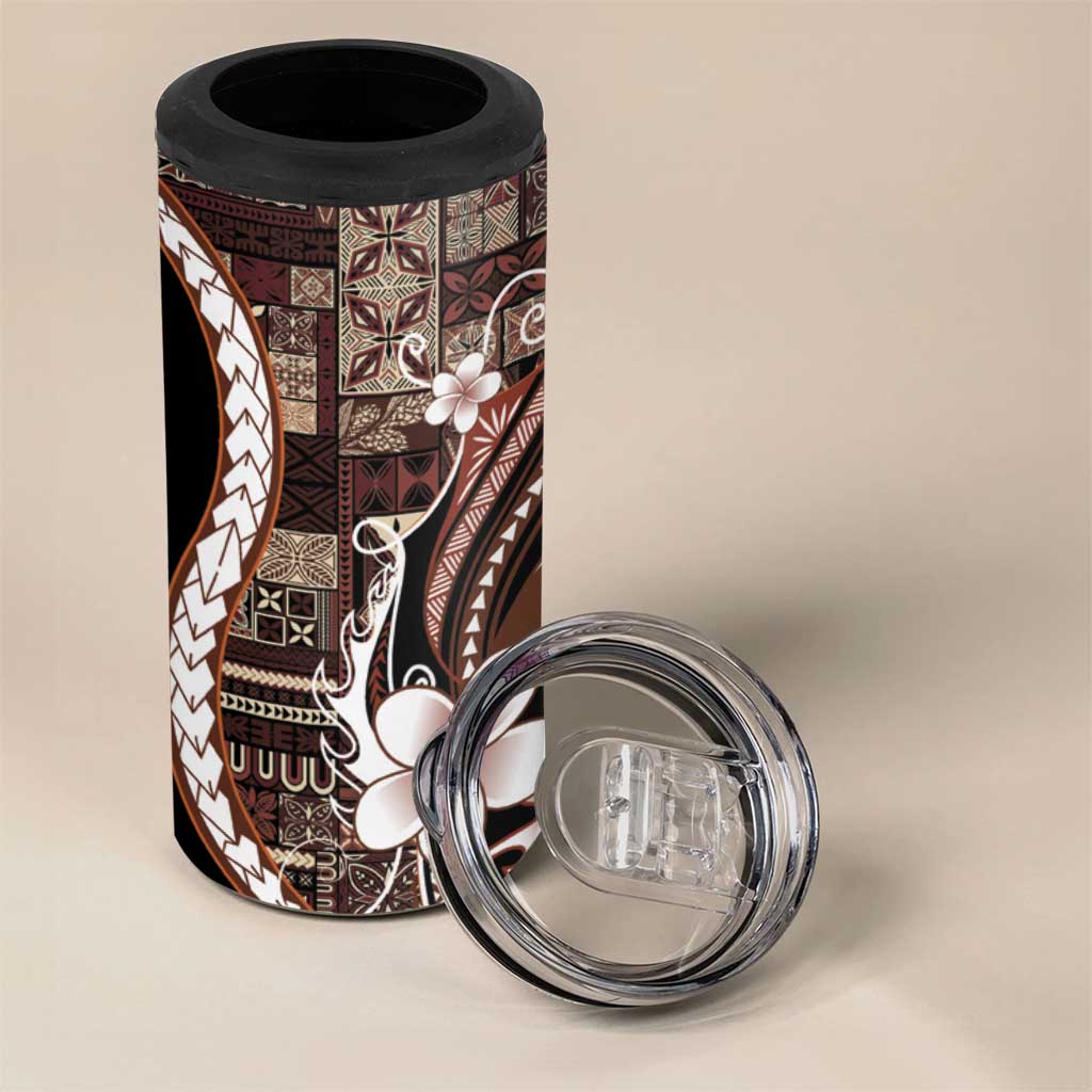 Samoa Siapo Tribal Pattern 4 in 1 Can Cooler Tumbler Brown Polynesian Plumeria Tapa Motif LT9 - Polynesian Pride