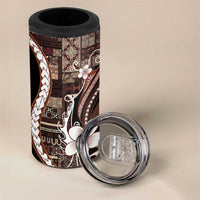Samoa Siapo Tribal Pattern 4 in 1 Can Cooler Tumbler Brown Polynesian Plumeria Tapa Motif LT9 - Polynesian Pride