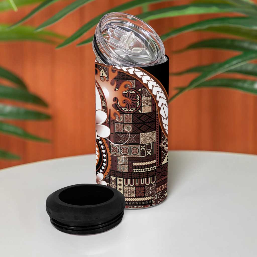 Samoa Siapo Tribal Pattern 4 in 1 Can Cooler Tumbler Brown Polynesian Plumeria Tapa Motif LT9 - Polynesian Pride