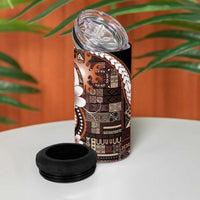 Samoa Siapo Tribal Pattern 4 in 1 Can Cooler Tumbler Brown Polynesian Plumeria Tapa Motif LT9 - Polynesian Pride