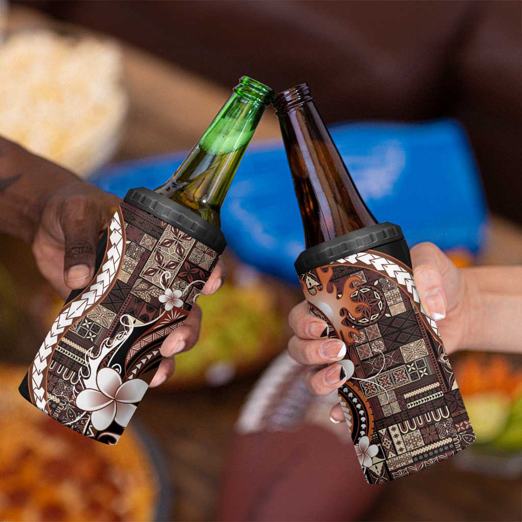 Samoa Siapo Tribal Pattern 4 in 1 Can Cooler Tumbler Brown Polynesian Plumeria Tapa Motif LT9 - Polynesian Pride