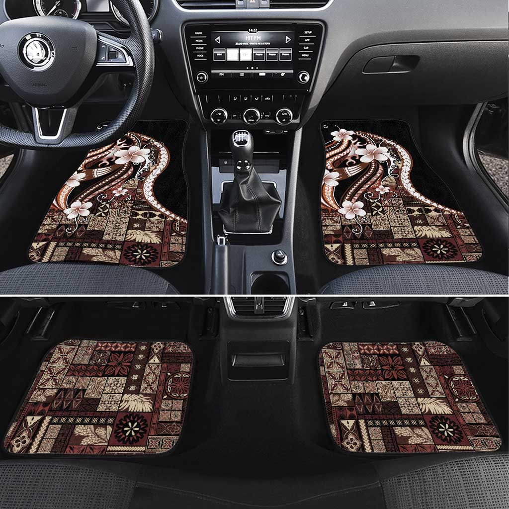 Samoa Siapo Tribal Pattern Car Mats Brown Polynesian Plumeria Tapa Motif LT9 Set 4pcs Brown - Polynesian Pride
