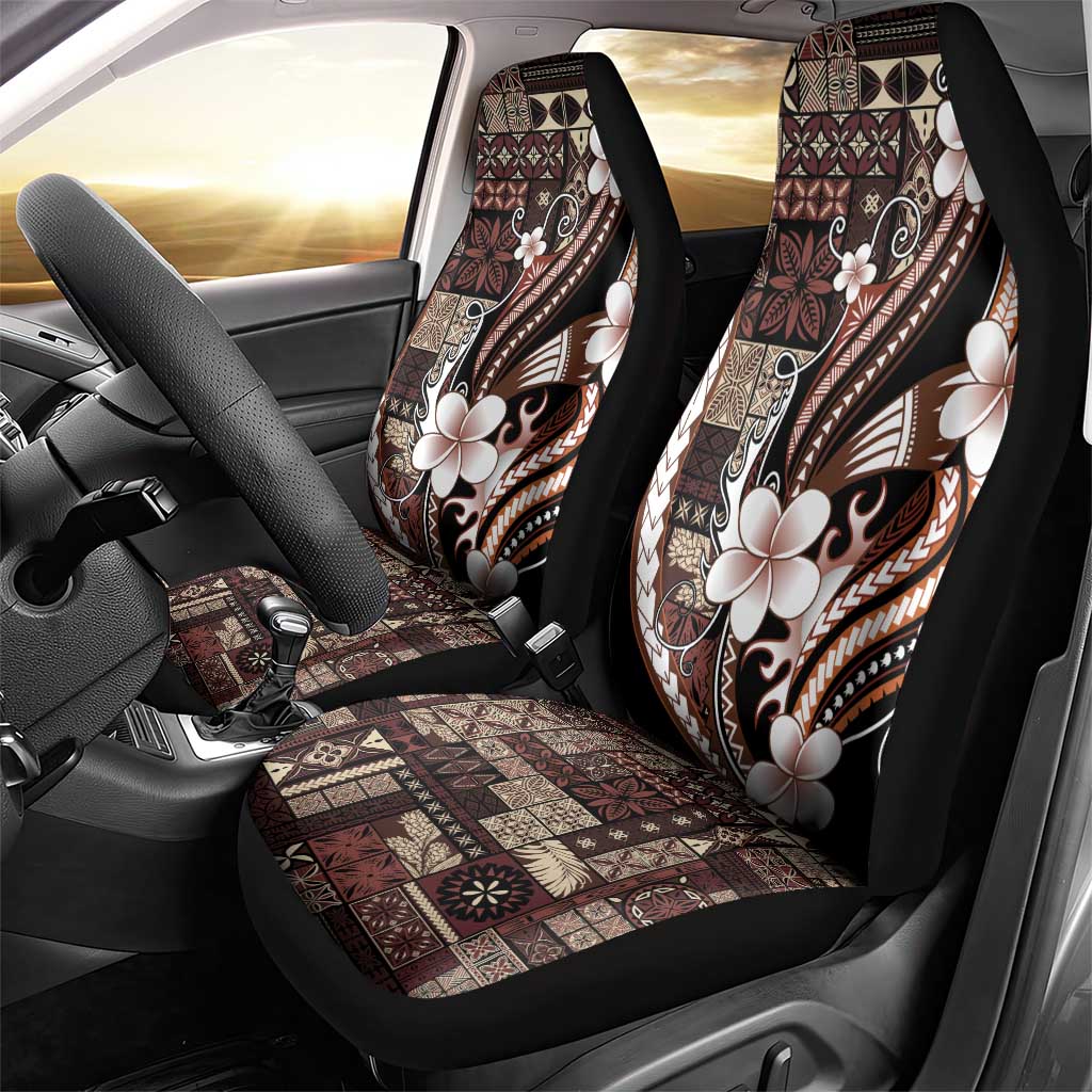 Samoa Siapo Tribal Pattern Car Seat Cover Brown Polynesian Plumeria Tapa Motif LT9 - Polynesian Pride