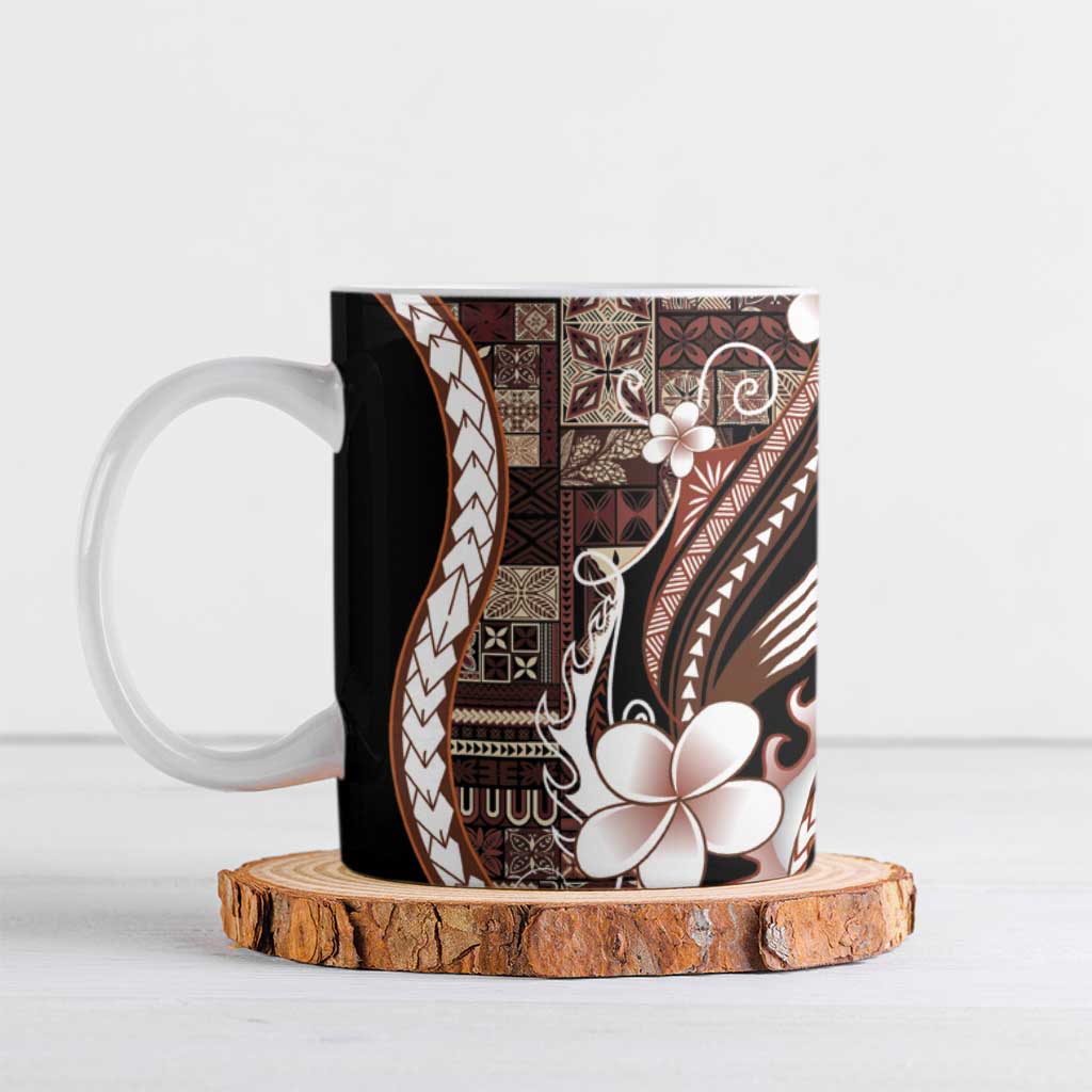 Samoa Siapo Tribal Pattern Ceramic Mug Brown Polynesian Plumeria Tapa Motif LT9 Brown - Polynesian Pride