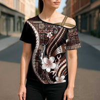 Samoa Siapo Tribal Pattern Cross Shoulder Shirt Brown Polynesian Plumeria Tapa Motif LT9 - Polynesian Pride