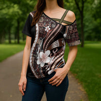 Samoa Siapo Tribal Pattern Cross Shoulder Shirt Brown Polynesian Plumeria Tapa Motif LT9 - Polynesian Pride