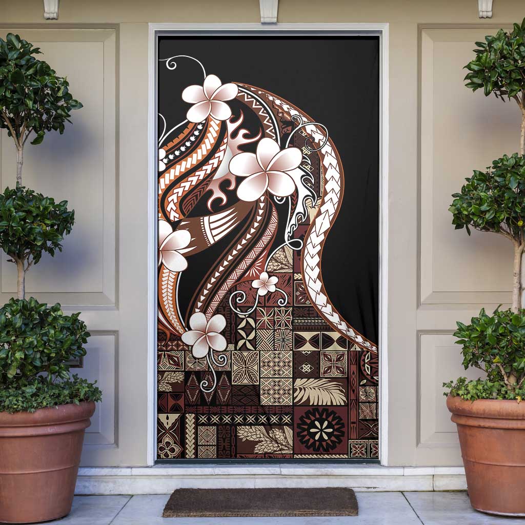 Samoa Siapo Tribal Pattern Door Cover Brown Polynesian Plumeria Tapa Motif