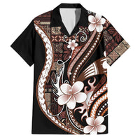 Samoa Siapo Tribal Pattern Family Matching Off The Shoulder Long Sleeve Dress and Hawaiian Shirt Brown Polynesian Plumeria Tapa Motif