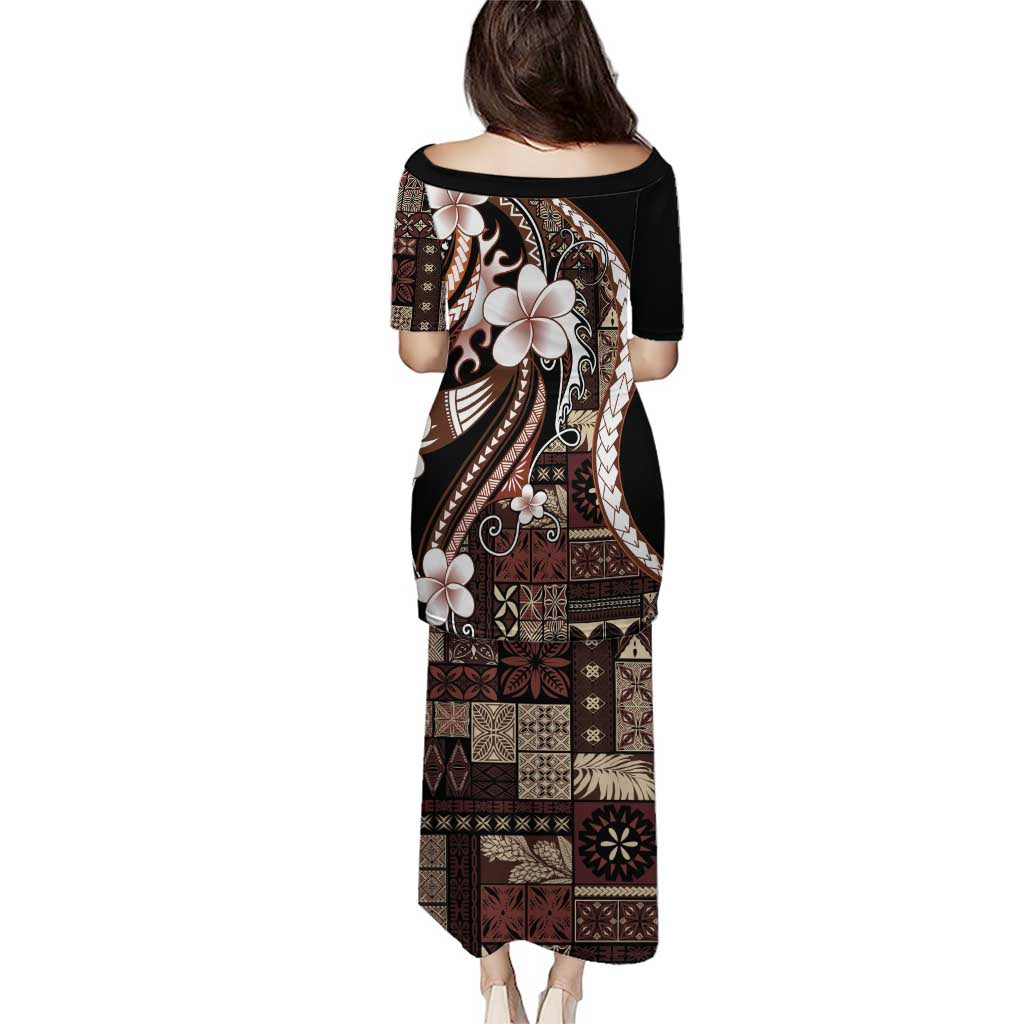 Samoa Siapo Tribal Pattern Family Matching Puletasi and Hawaiian Shirt Brown Polynesian Plumeria Tapa Motif