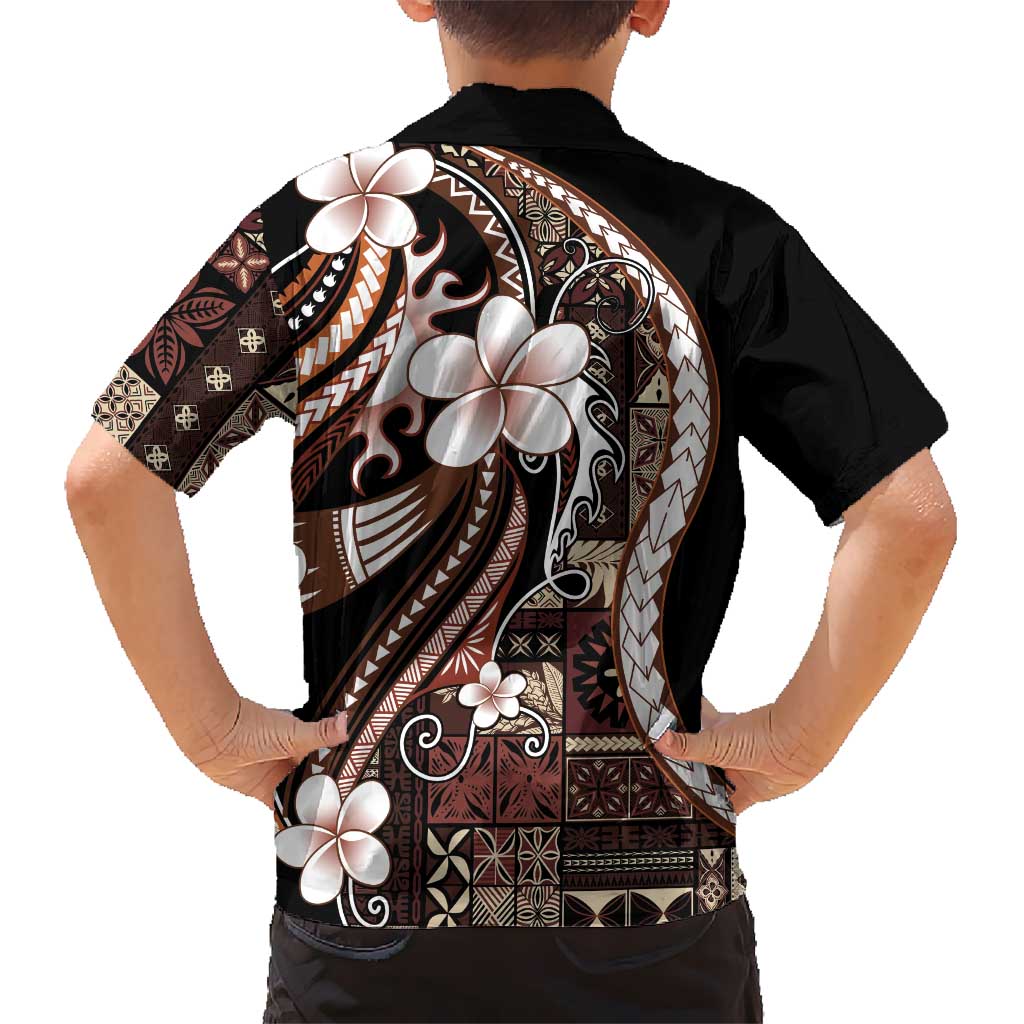 Samoa Siapo Tribal Pattern Family Matching Tank Maxi Dress and Hawaiian Shirt Brown Polynesian Plumeria Tapa Motif
