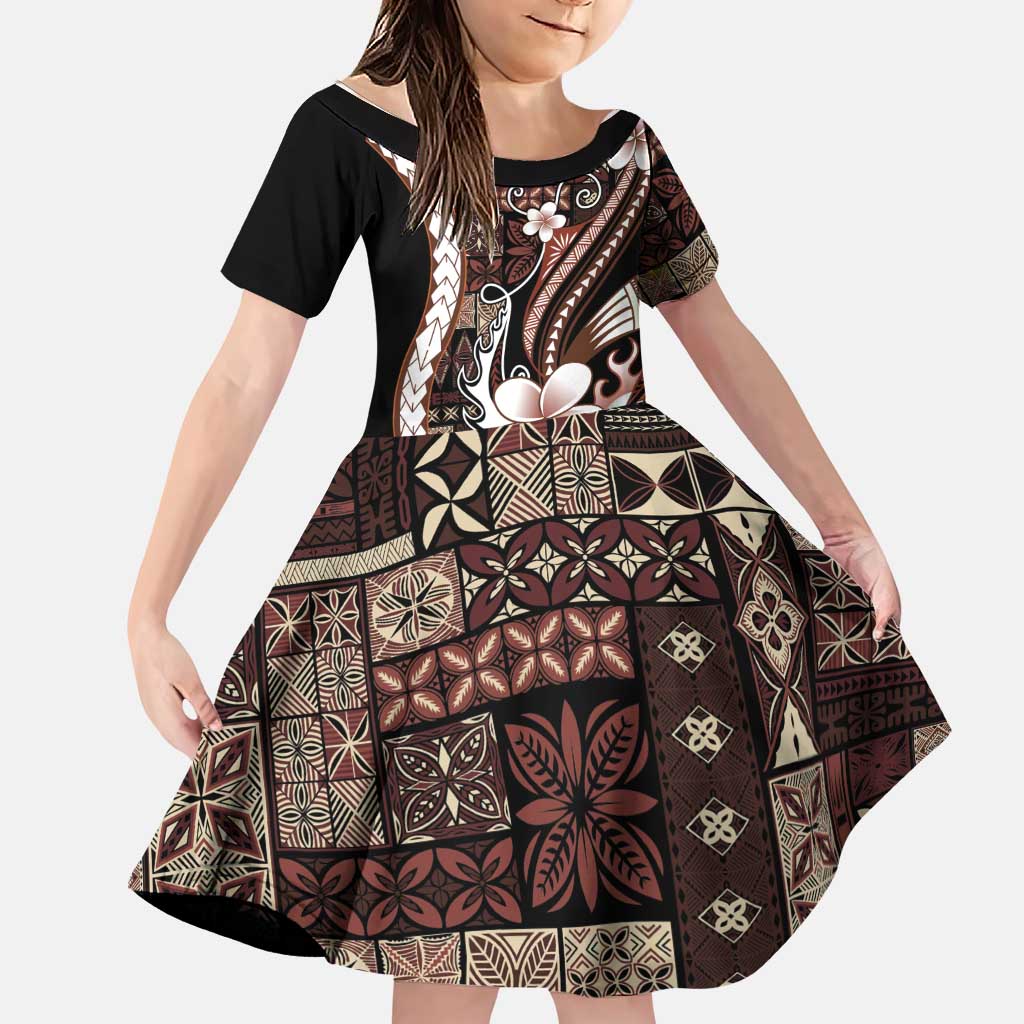 Samoa Siapo Tribal Pattern Family Matching Tank Maxi Dress and Hawaiian Shirt Brown Polynesian Plumeria Tapa Motif
