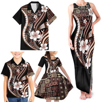 Samoa Siapo Tribal Pattern Family Matching Tank Maxi Dress and Hawaiian Shirt Brown Polynesian Plumeria Tapa Motif