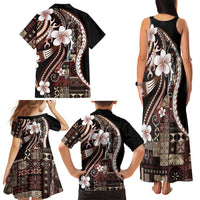 Samoa Siapo Tribal Pattern Family Matching Tank Maxi Dress and Hawaiian Shirt Brown Polynesian Plumeria Tapa Motif