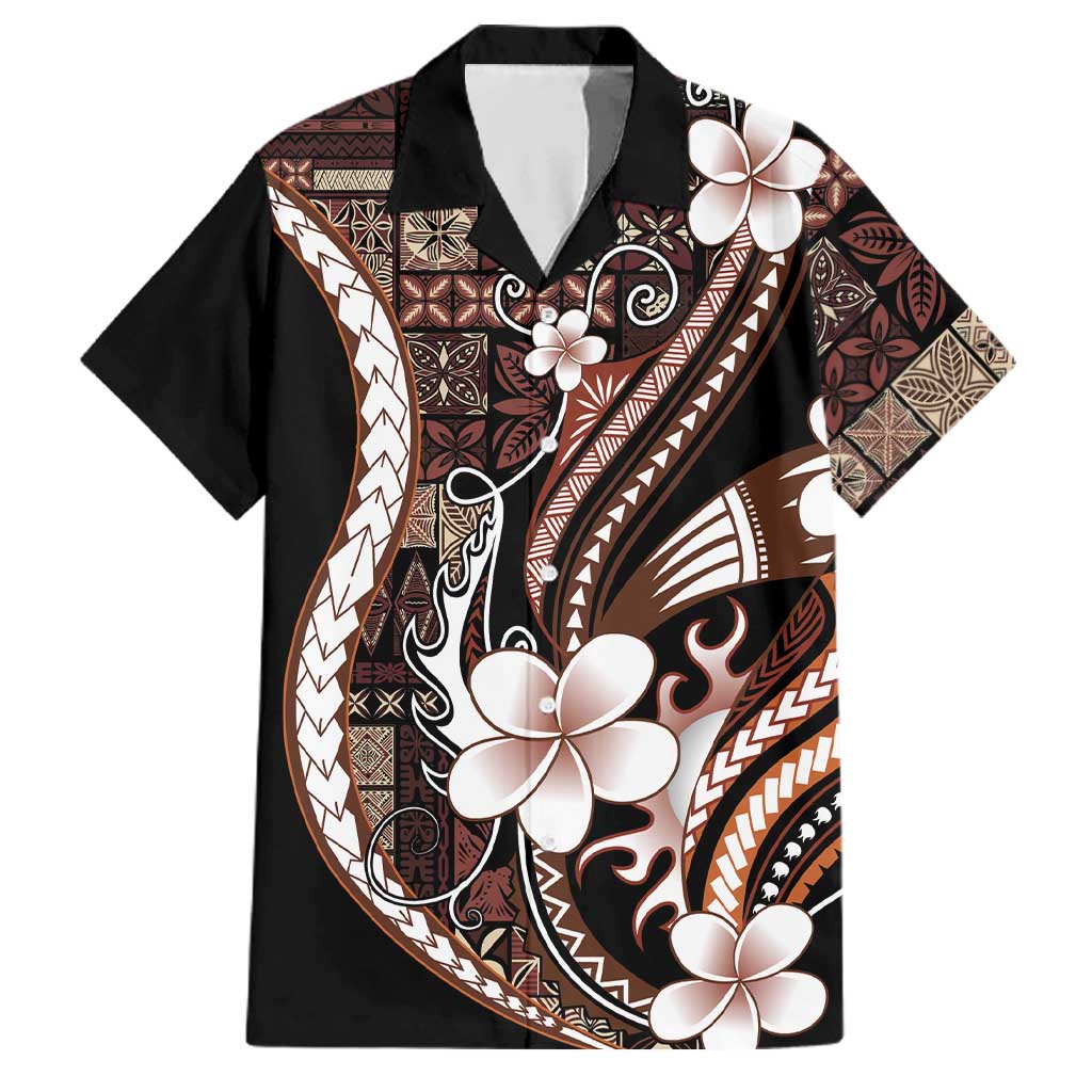 Samoa Siapo Tribal Pattern Family Matching Tank Maxi Dress and Hawaiian Shirt Brown Polynesian Plumeria Tapa Motif