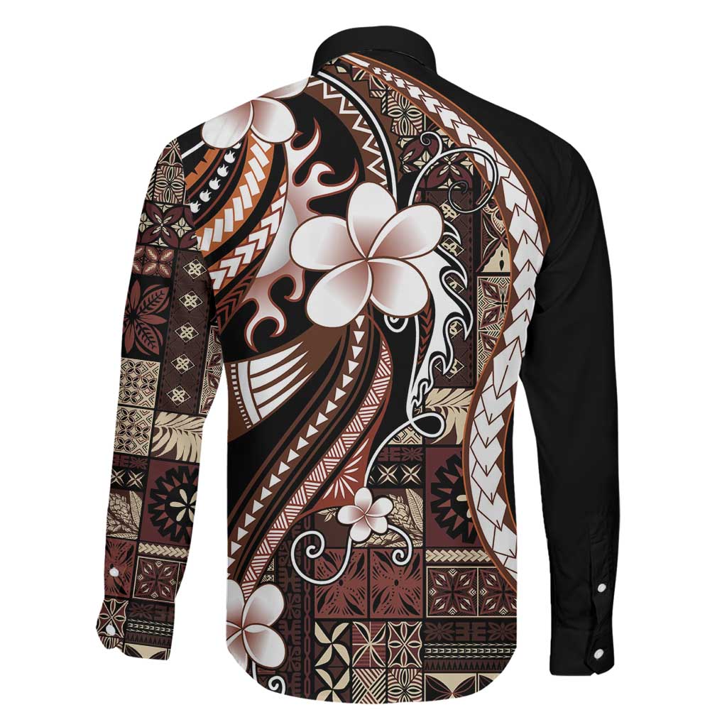 Samoa Siapo Tribal Pattern Family Matching Tank Maxi Dress and Hawaiian Shirt Brown Polynesian Plumeria Tapa Motif