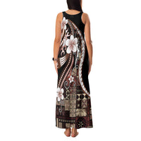 Samoa Siapo Tribal Pattern Family Matching Tank Maxi Dress and Hawaiian Shirt Brown Polynesian Plumeria Tapa Motif