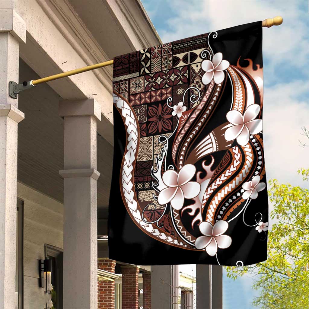 Samoa Siapo Tribal Pattern Garden Flag Brown Polynesian Plumeria Tapa Motif
