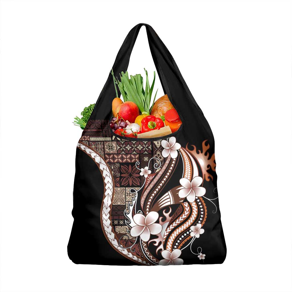 Samoa Siapo Tribal Pattern Grocery Bag Brown Polynesian Plumeria Tapa Motif LT9 1-pack One Size Brown - Polynesian Pride