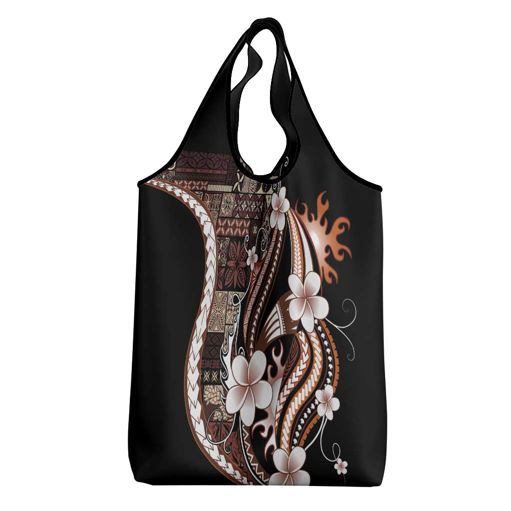 Samoa Siapo Tribal Pattern Grocery Bag Brown Polynesian Plumeria Tapa Motif LT9 - Polynesian Pride