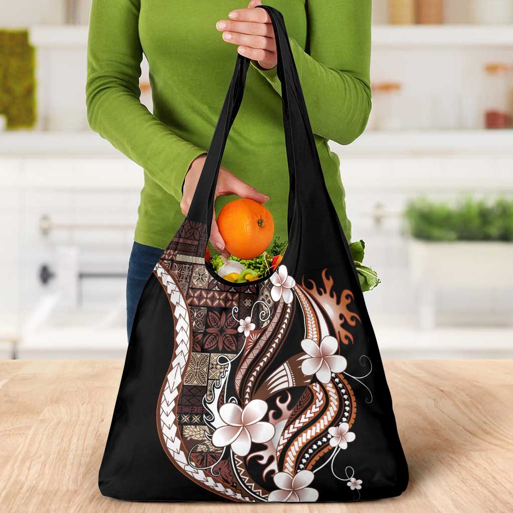 Samoa Siapo Tribal Pattern Grocery Bag Brown Polynesian Plumeria Tapa Motif LT9 - Polynesian Pride
