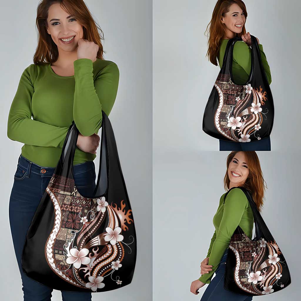 Samoa Siapo Tribal Pattern Grocery Bag Brown Polynesian Plumeria Tapa Motif LT9 - Polynesian Pride