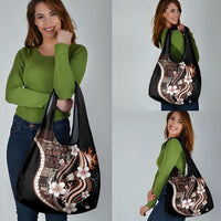 Samoa Siapo Tribal Pattern Grocery Bag Brown Polynesian Plumeria Tapa Motif LT9 - Polynesian Pride