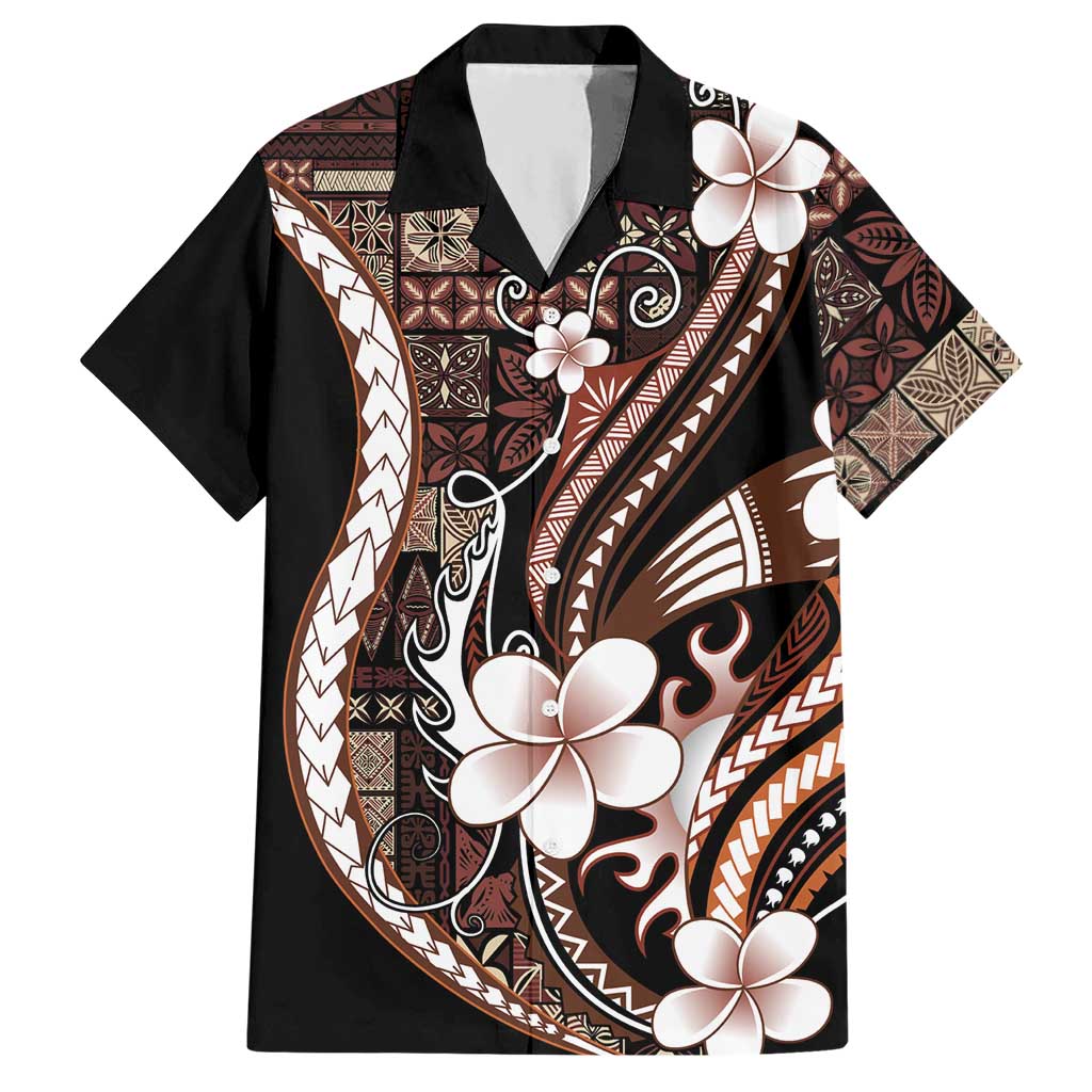 Samoa Siapo Tribal Pattern Hawaiian Shirt Brown Polynesian Plumeria Tapa Motif