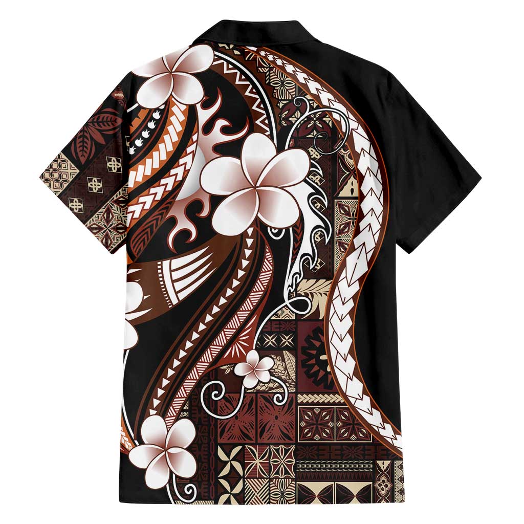 Samoa Siapo Tribal Pattern Hawaiian Shirt Brown Polynesian Plumeria Tapa Motif