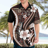 Samoa Siapo Tribal Pattern Hawaiian Shirt Brown Polynesian Plumeria Tapa Motif