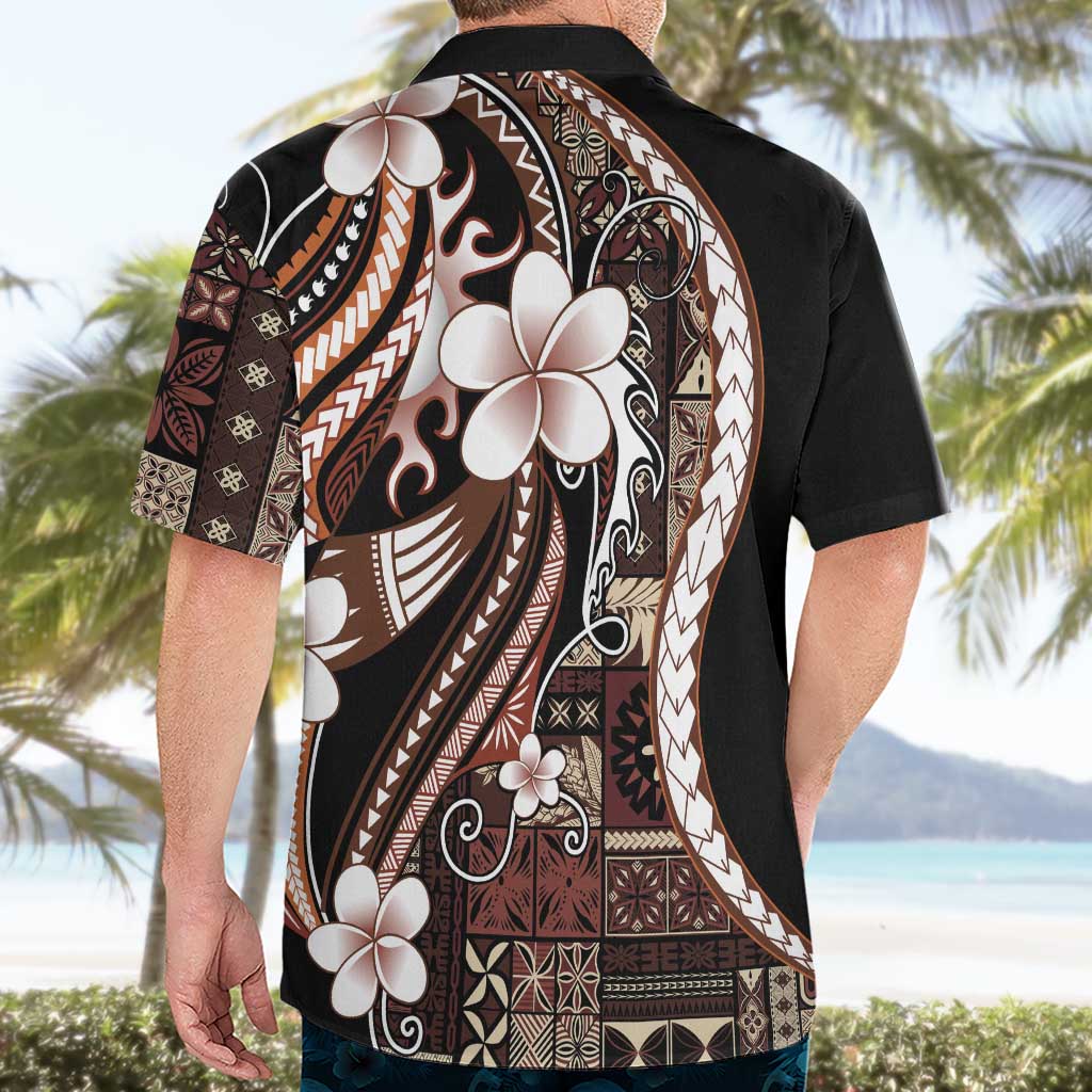 Samoa Siapo Tribal Pattern Hawaiian Shirt Brown Polynesian Plumeria Tapa Motif