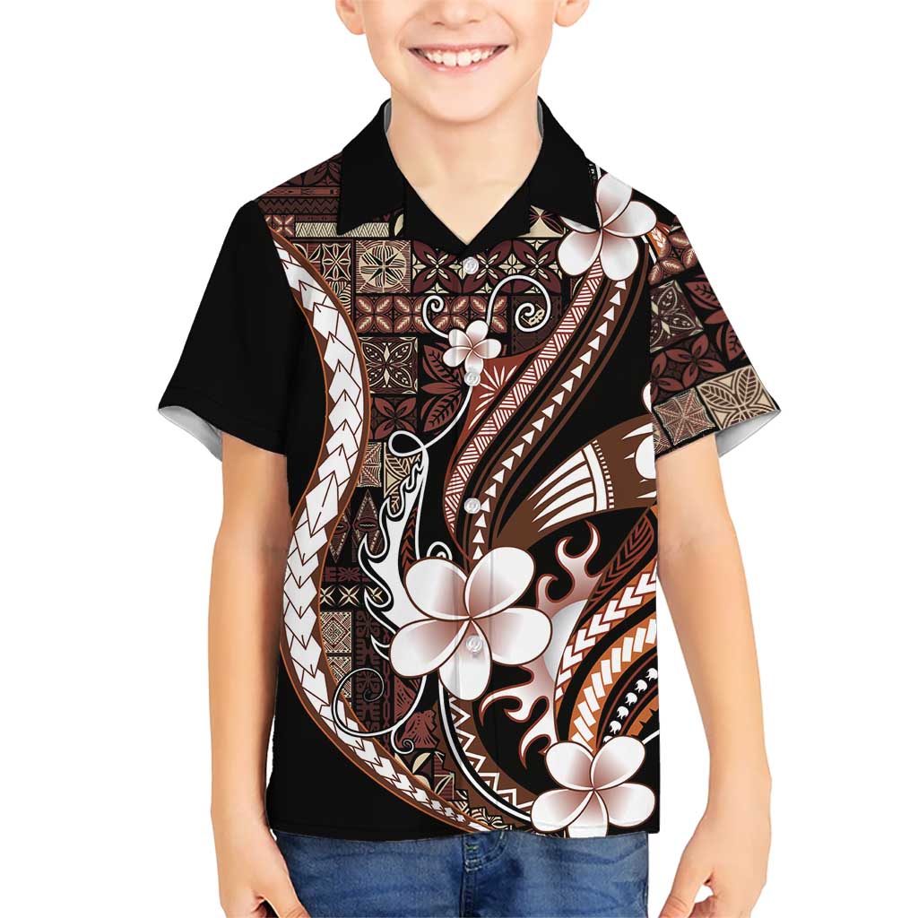 Samoa Siapo Tribal Pattern Hawaiian Shirt Brown Polynesian Plumeria Tapa Motif