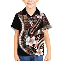 Samoa Siapo Tribal Pattern Hawaiian Shirt Brown Polynesian Plumeria Tapa Motif