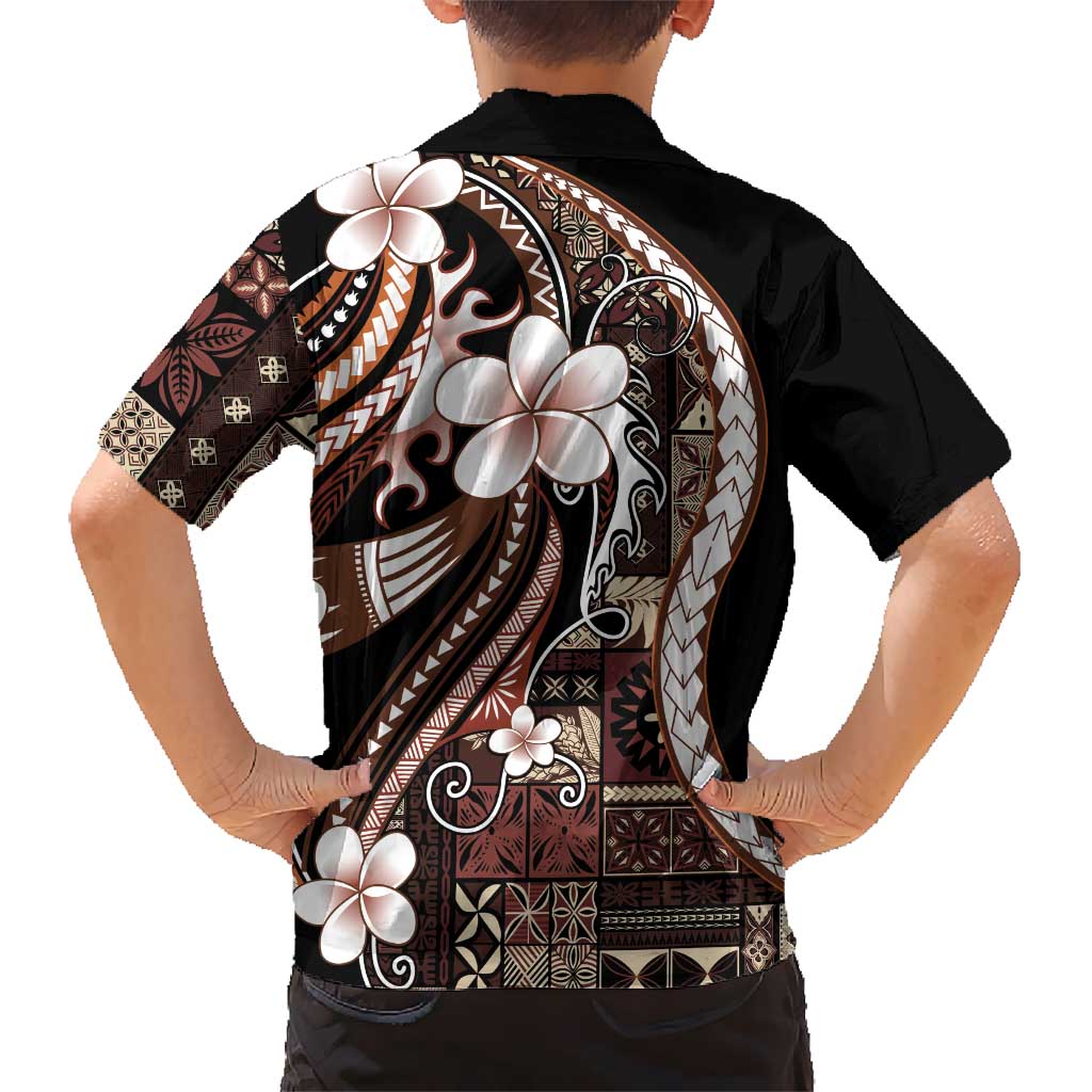 Samoa Siapo Tribal Pattern Hawaiian Shirt Brown Polynesian Plumeria Tapa Motif