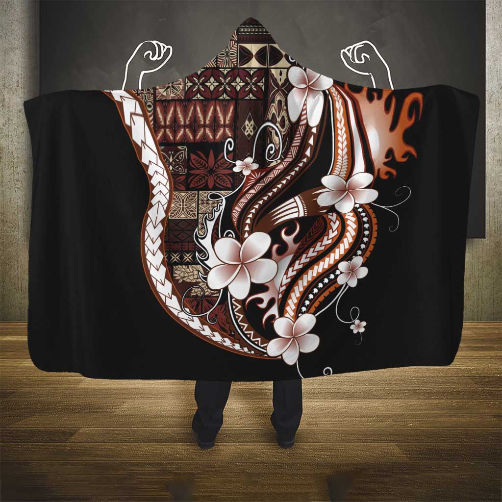 Samoa Siapo Tribal Pattern Hooded Blanket Brown Polynesian Plumeria Tapa Motif LT9 - Polynesian Pride