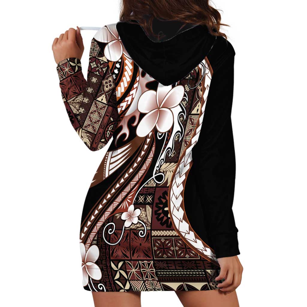 Samoa Siapo Tribal Pattern Hoodie Dress Brown Polynesian Plumeria Tapa Motif LT9 - Polynesian Pride