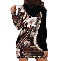 Samoa Siapo Tribal Pattern Hoodie Dress Brown Polynesian Plumeria Tapa Motif LT9 - Polynesian Pride
