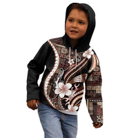 Samoa Siapo Tribal Pattern Kid Hoodie Brown Polynesian Plumeria Tapa Motif LT9 - Polynesian Pride