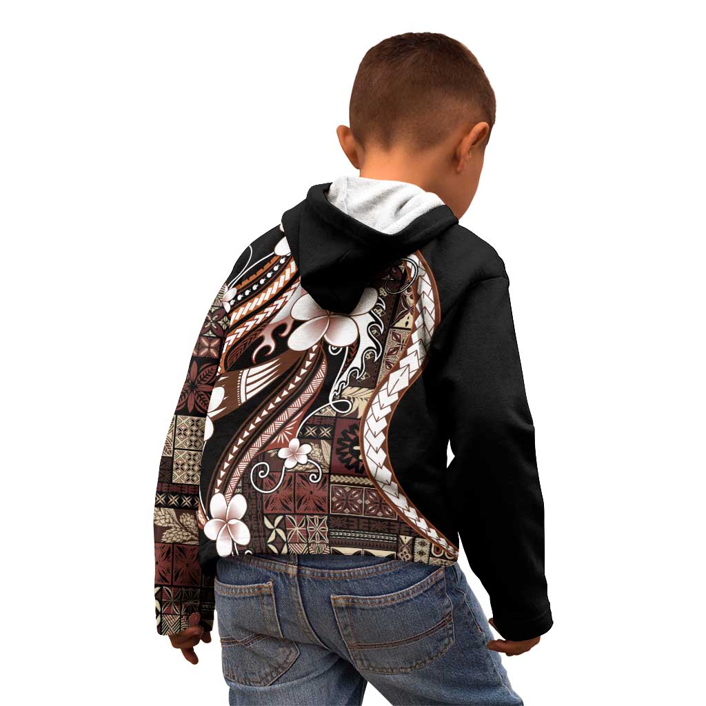 Samoa Siapo Tribal Pattern Kid Hoodie Brown Polynesian Plumeria Tapa Motif LT9 - Polynesian Pride