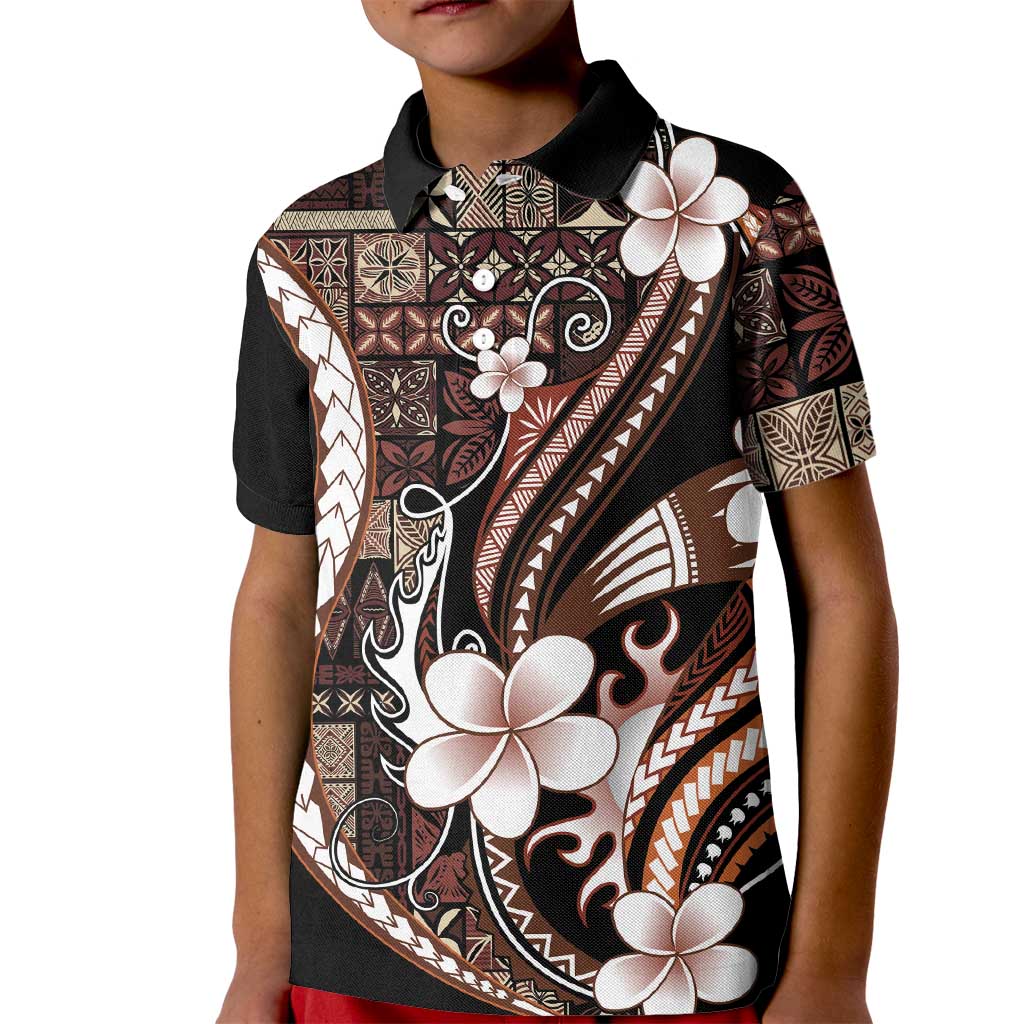 Samoa Siapo Tribal Pattern Kid Polo Shirt Brown Polynesian Plumeria Tapa Motif LT9 Kid Brown - Polynesian Pride